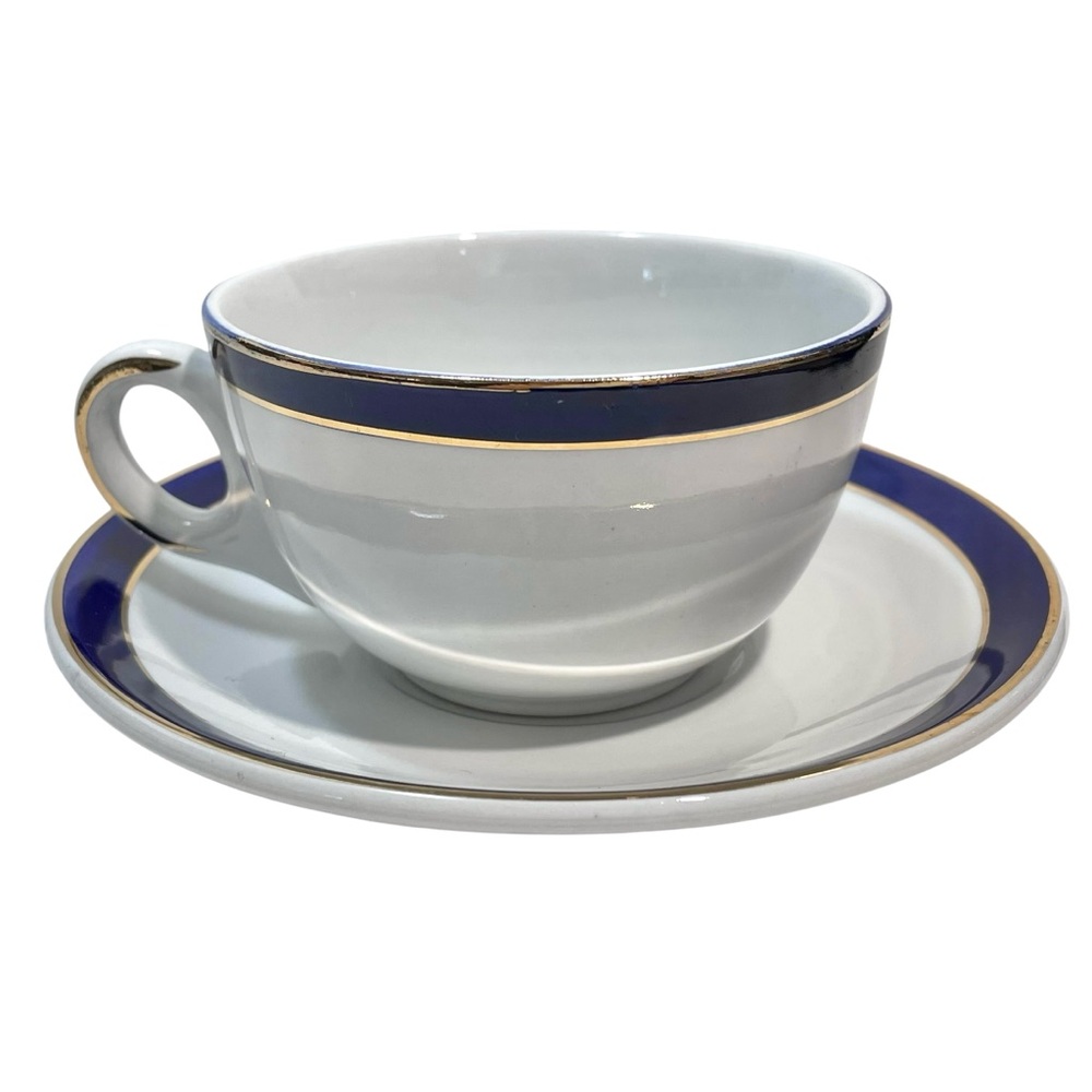 Antique 1910s Bleu de Roi by Alfred Meakin Vitro Hotel Ware Teacup & Saucer Set